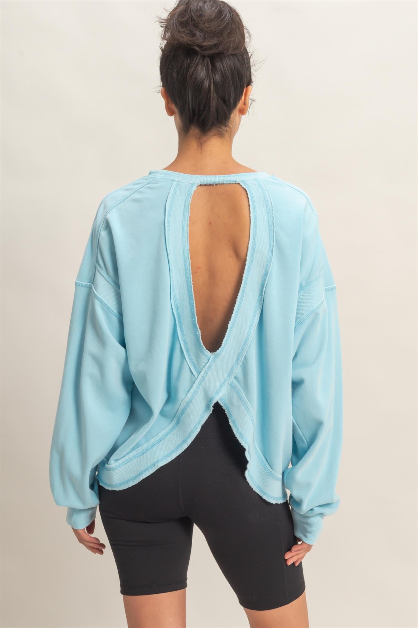 Light Blue Oversized Cutout Back Sweatshirt