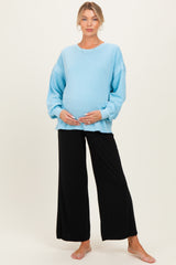 Light Blue Oversized Cutout Back Maternity Sweatshirt
