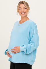 Light Blue Oversized Cutout Back Maternity Sweatshirt