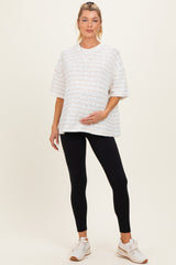 Beige Oversized Striped Maternity Short Sleeve Top
