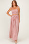 Rose Pink Striped Smocked Crop Top Maxi Skirt Set