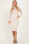Beige Mesh Overlay Fitted Midi Dress