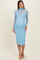 Blue Mesh Overlay Fitted Maternity Midi Dress