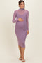 Dusty Lavender Mesh Overlay Fitted Maternity Midi Dress