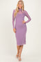 Dusty Lavender Mesh Overlay Fitted Midi Dress