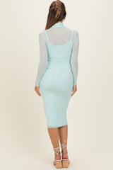 Mint Mesh Overlay Fitted Maternity Midi Dress