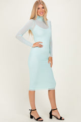 Mint Mesh Overlay Fitted Midi Dress