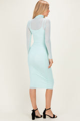 Mint Mesh Overlay Fitted Midi Dress