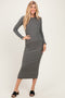 Olive Ribbed Fitted Long Sleeve Midi Dress