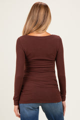 Brown Soft Knit Ruched Maternity Top