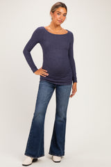 Navy Soft Knit Ruched Maternity Top