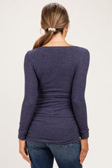 Navy Soft Knit Ruched Maternity Top