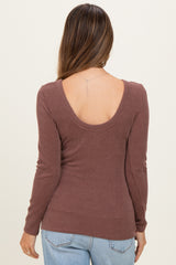 Brown Ribbed Scoop Neck Long Sleeve Maternity Top