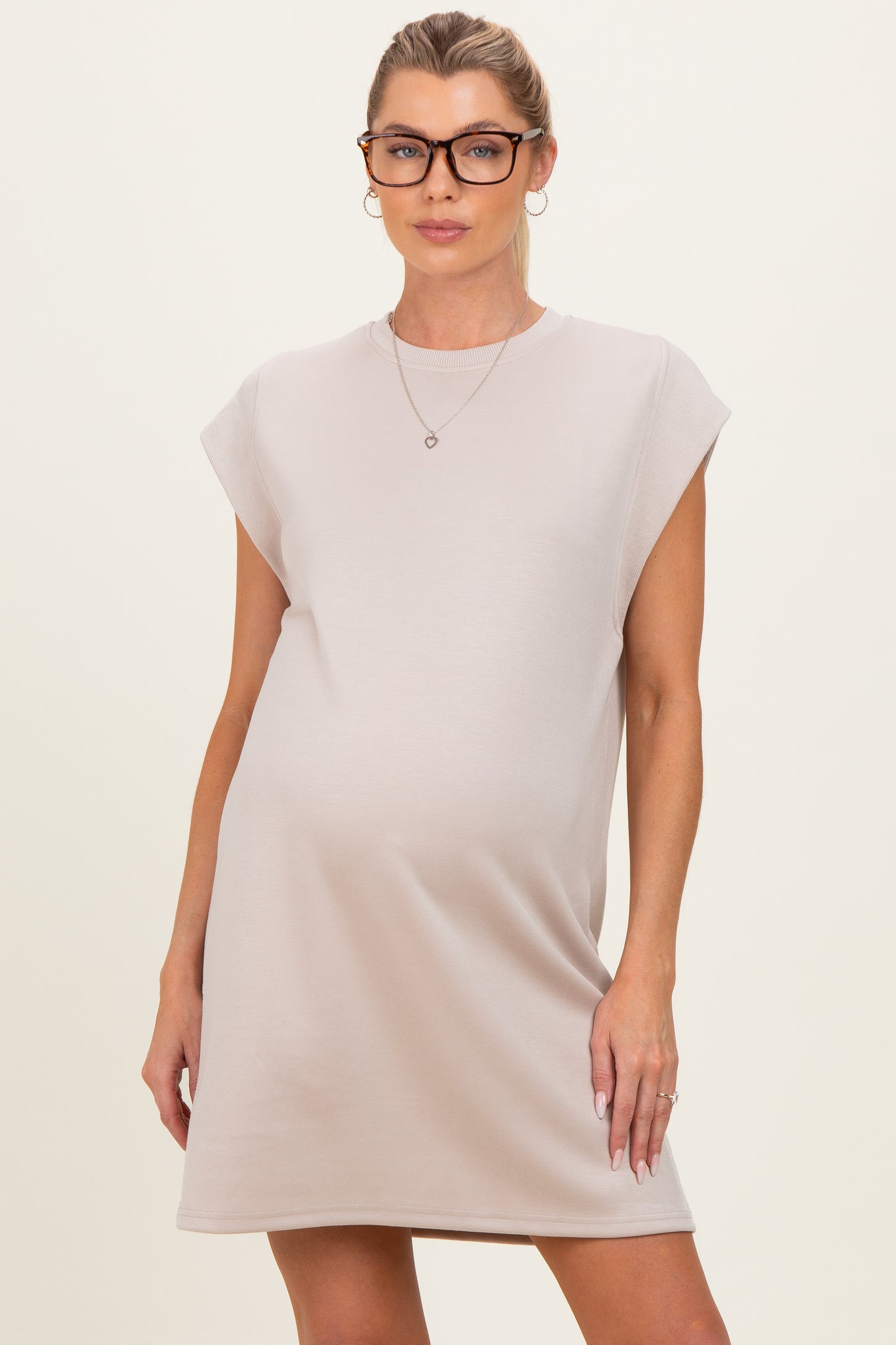 Almond Cap Sleeve Maternity Mini Dress