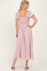 Mauve Square Neck Puff Sleeve Midi Dress