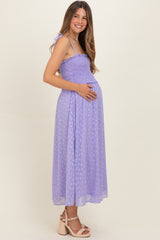 Lavender Shoulder Tie Maternity Midi Dress
