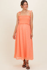 Peach Shoulder Tie Maternity Midi Dress