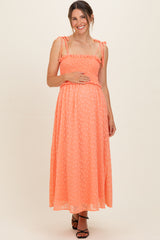 Peach Shoulder Tie Maternity Midi Dress