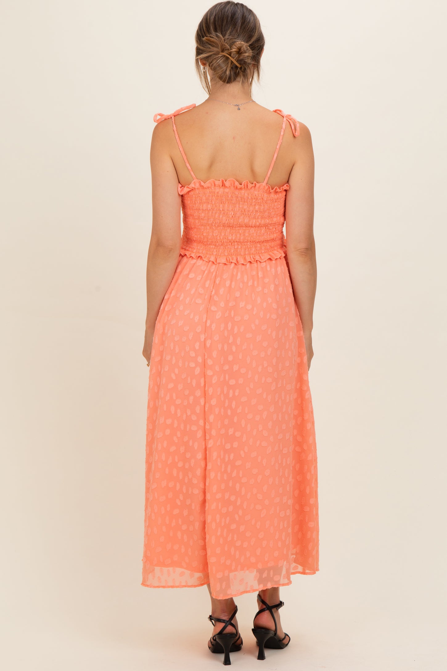 Peach Shoulder Tie Maternity Midi Dress