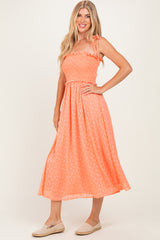 Peach Shoulder Tie Midi Dress