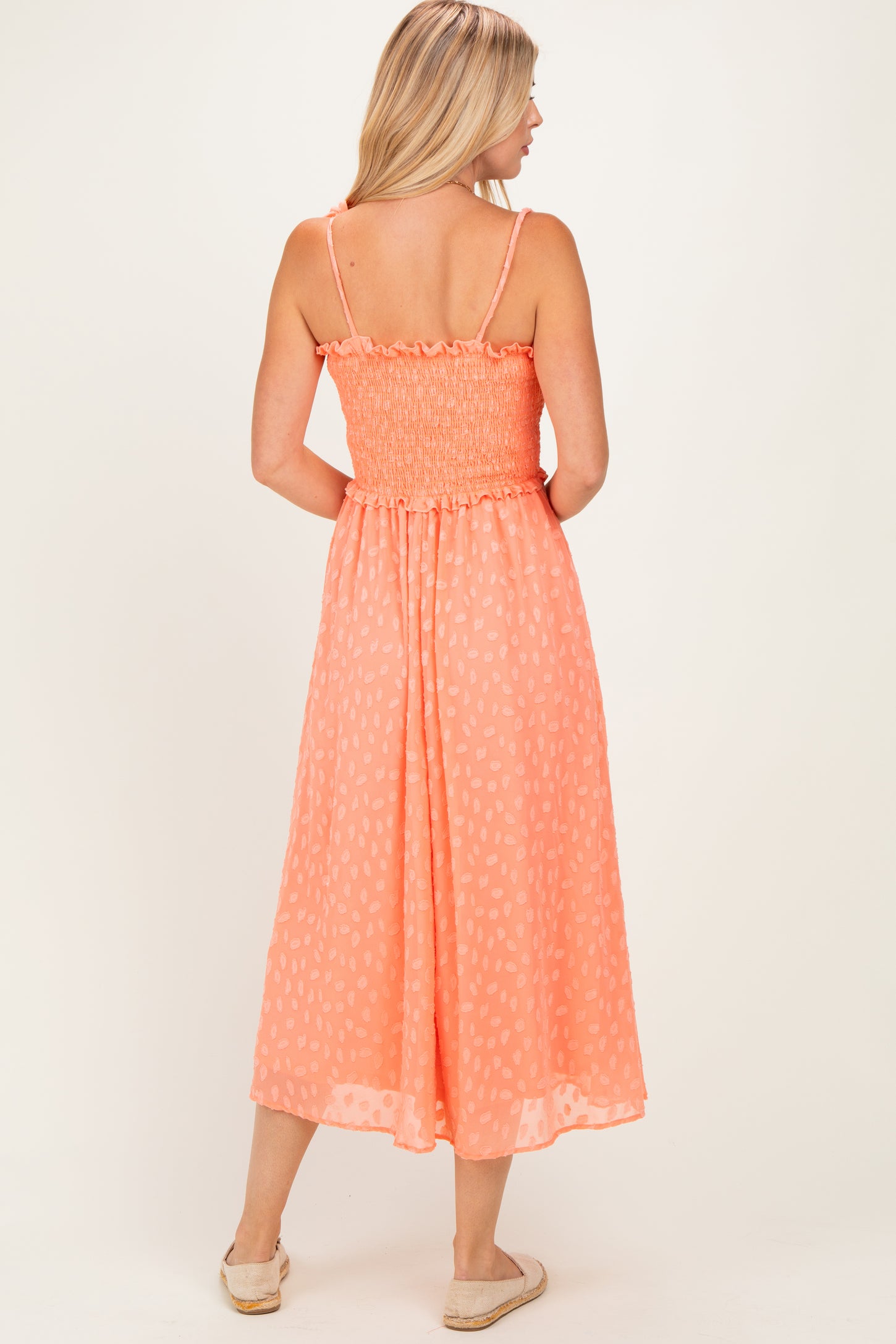 Peach Shoulder Tie Midi Dress