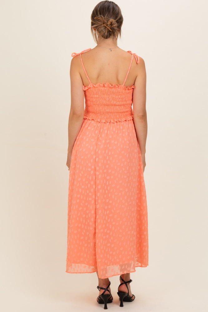 Peach Shoulder Tie Maternity Midi Dress