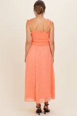 Peach Shoulder Tie Maternity Midi Dress