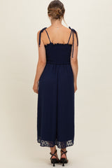 Navy Shoulder Tie Maternity Midi Dress