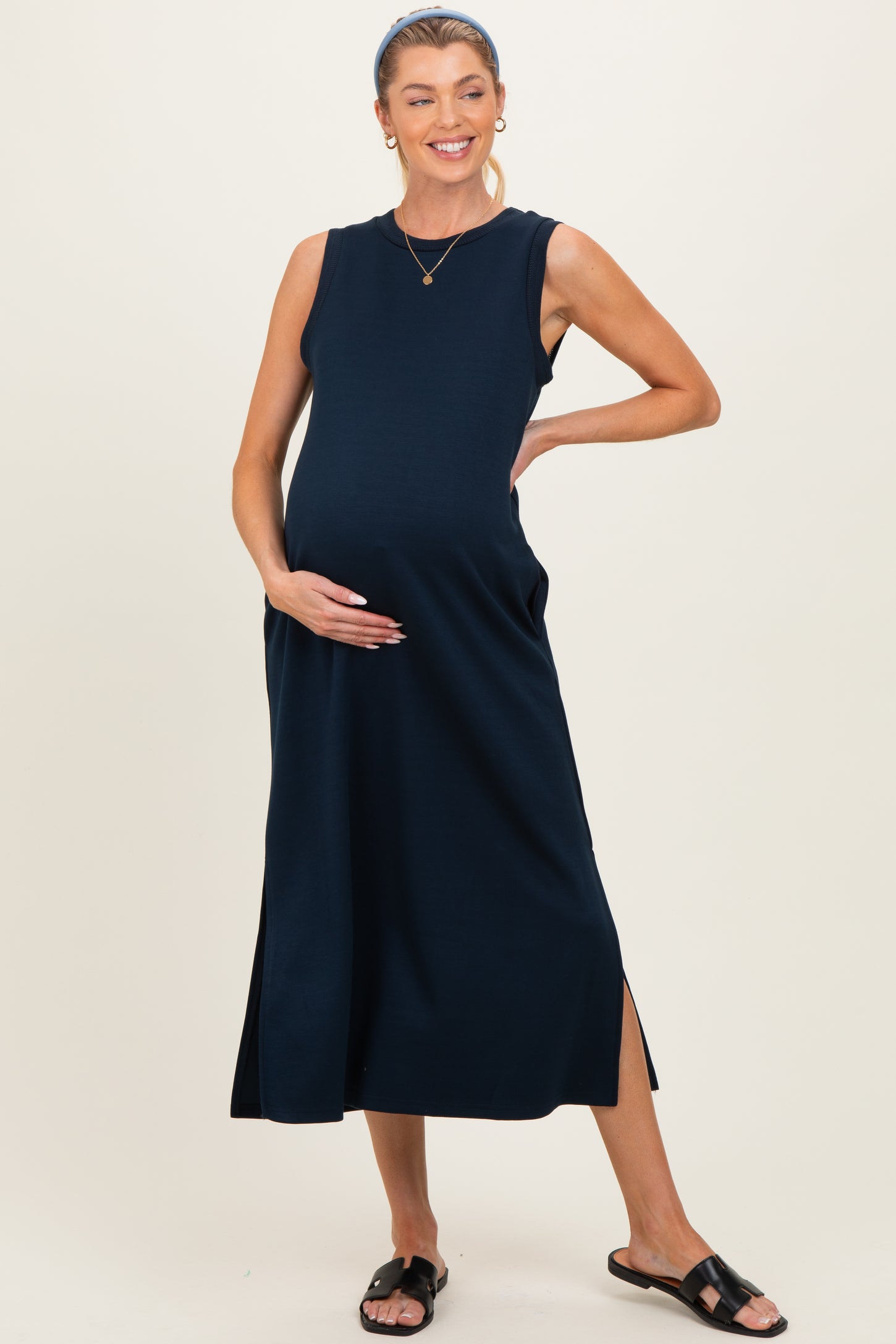 sleeveless maternity cocktail dresses Pinkblush Light Olive Ribbed Fitted Sleeveless Snap Button Maternity Dress Large