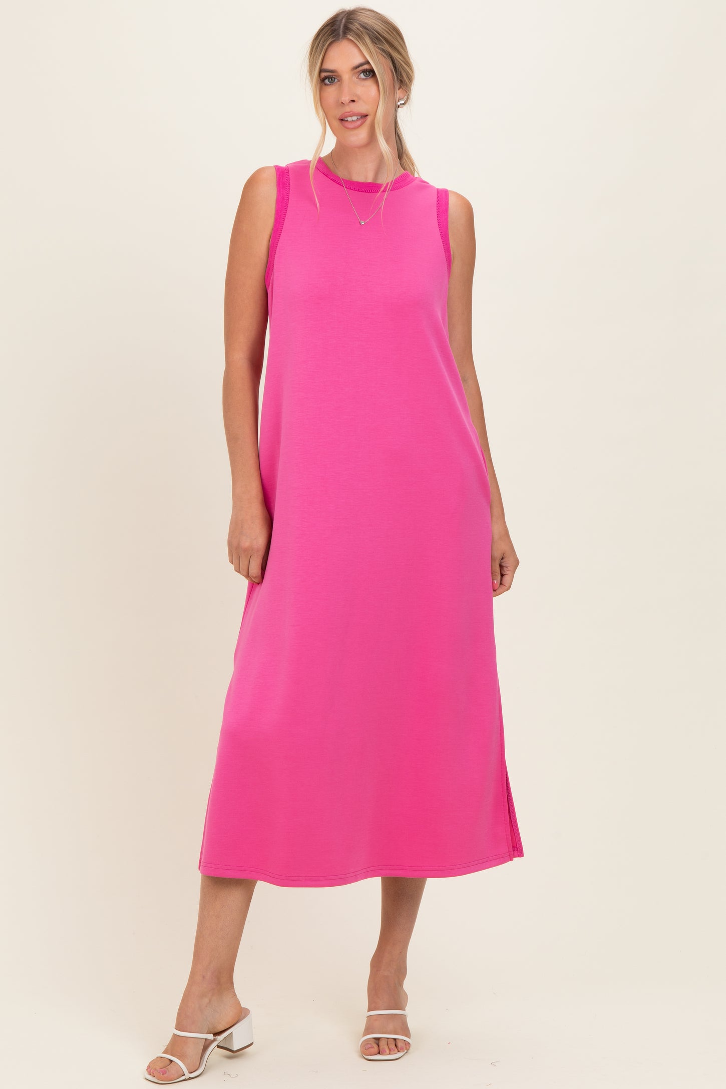 Fuchsia Sleeveless Maternity Midi Dress