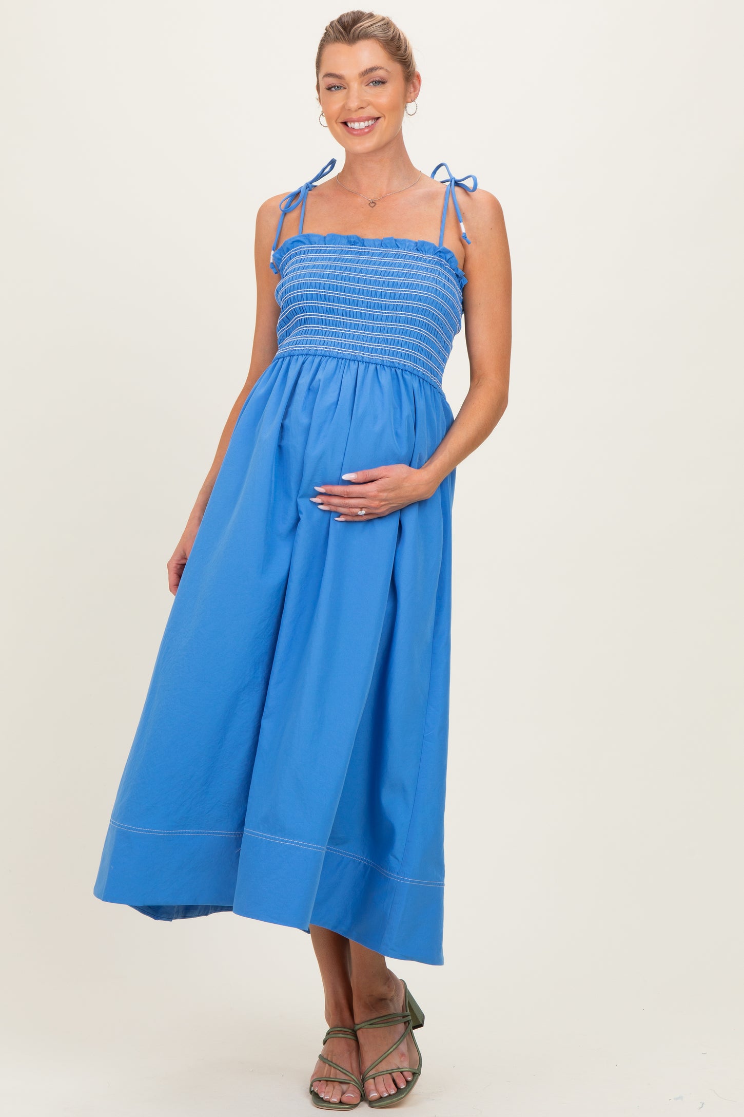 blue midi dress maternity Angel Maternity Molly Maternity Wrap Midi Dress In Iris Blue