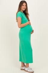 Green Contrast Trim Short Sleeve Maternity Midi Dress