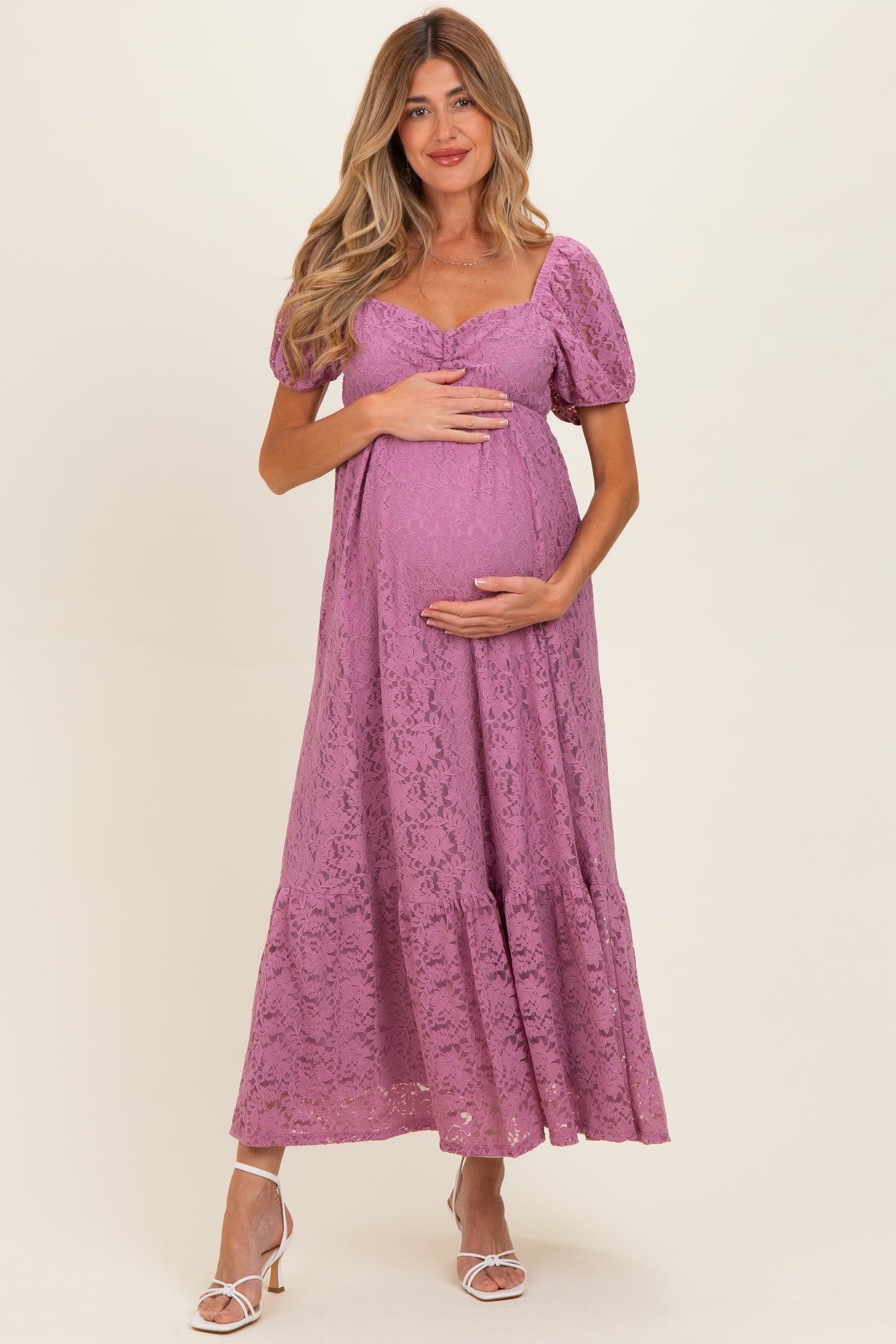 Mauve Lace Maternity Maxi Dress PinkBlush Mauve Lace Maternity Maxi Dress PinkBlush