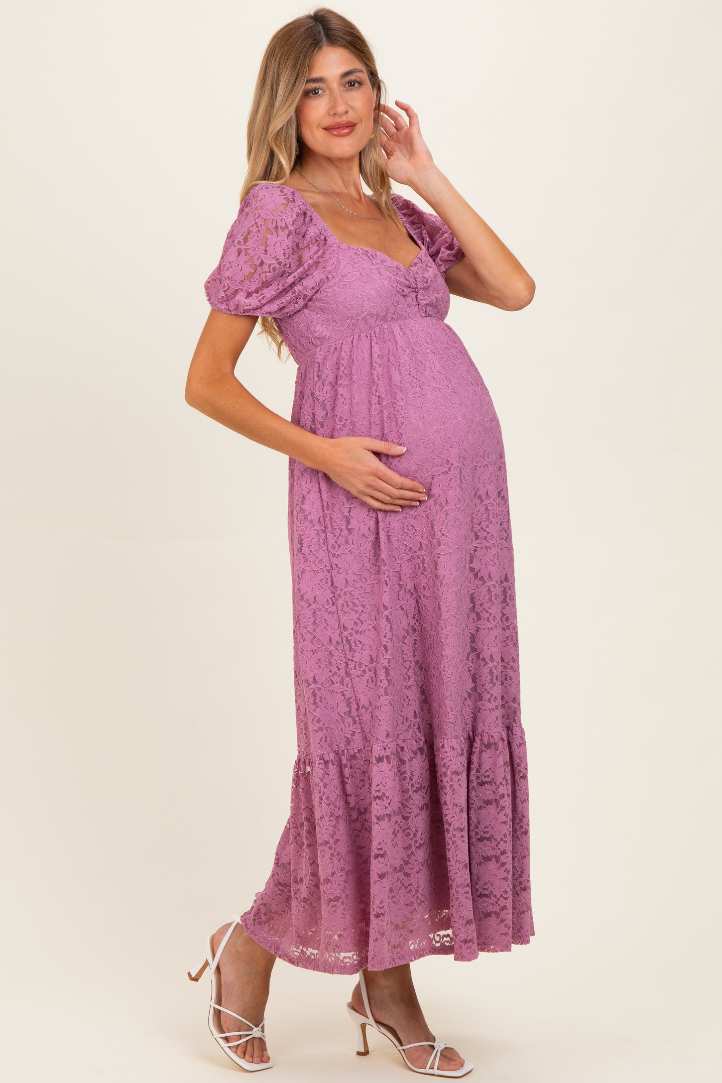 Mauve Lace Maternity Maxi Dress PinkBlush Mauve Lace Maternity Maxi Dress PinkBlush