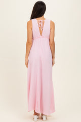 Light Pink Sleeveless Deep V-Neck Maxi Dress