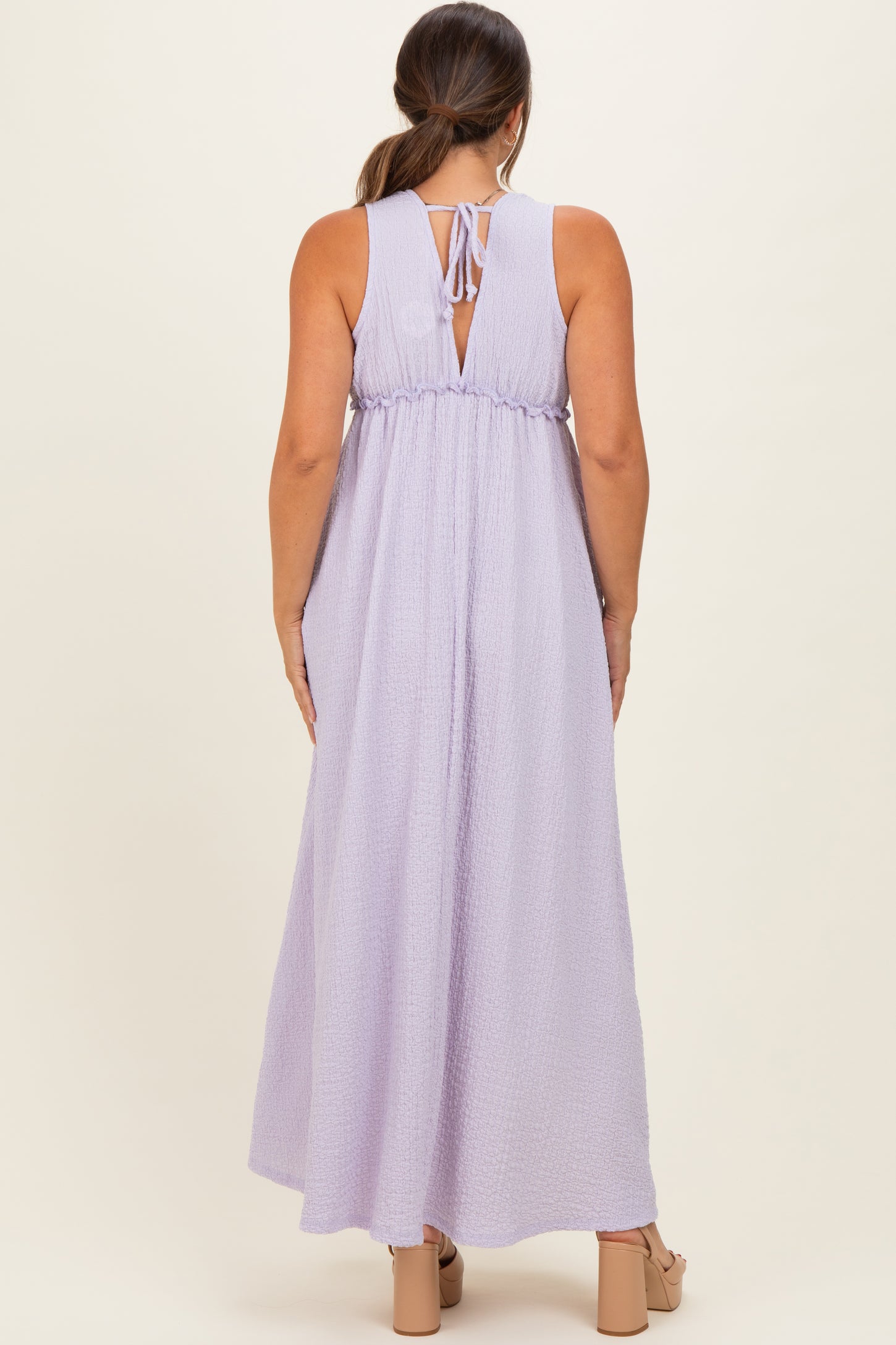 Lavender Sleeveless Deep V-Neck Maternity Maxi Dress Lavender Sleeveless Deep V-Neck Maternity Maxi Dress