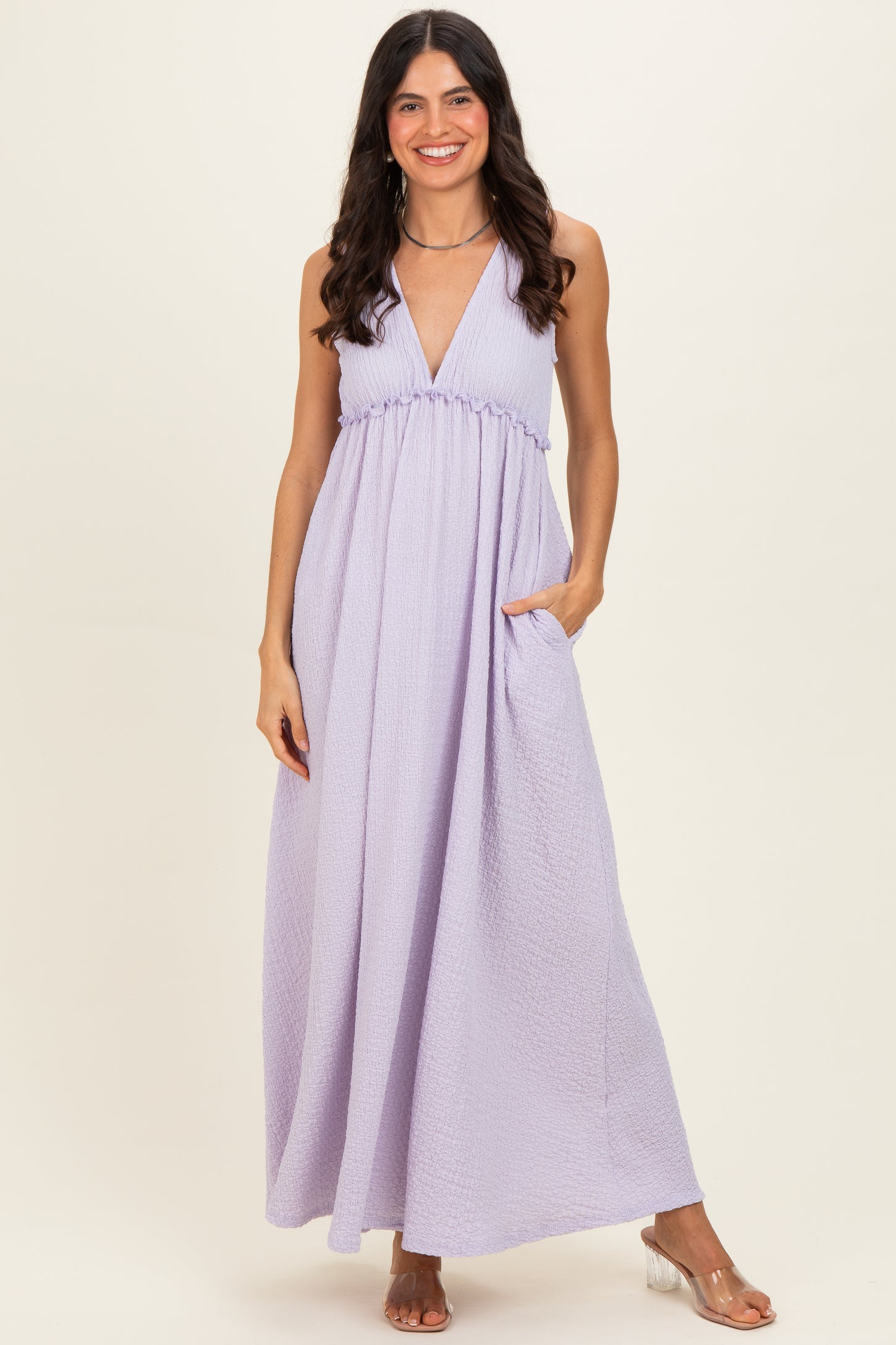 Lavender Sleeveless Deep V-Neck Maxi Dress Lavender Sleeveless Deep V-Neck Maxi Dress