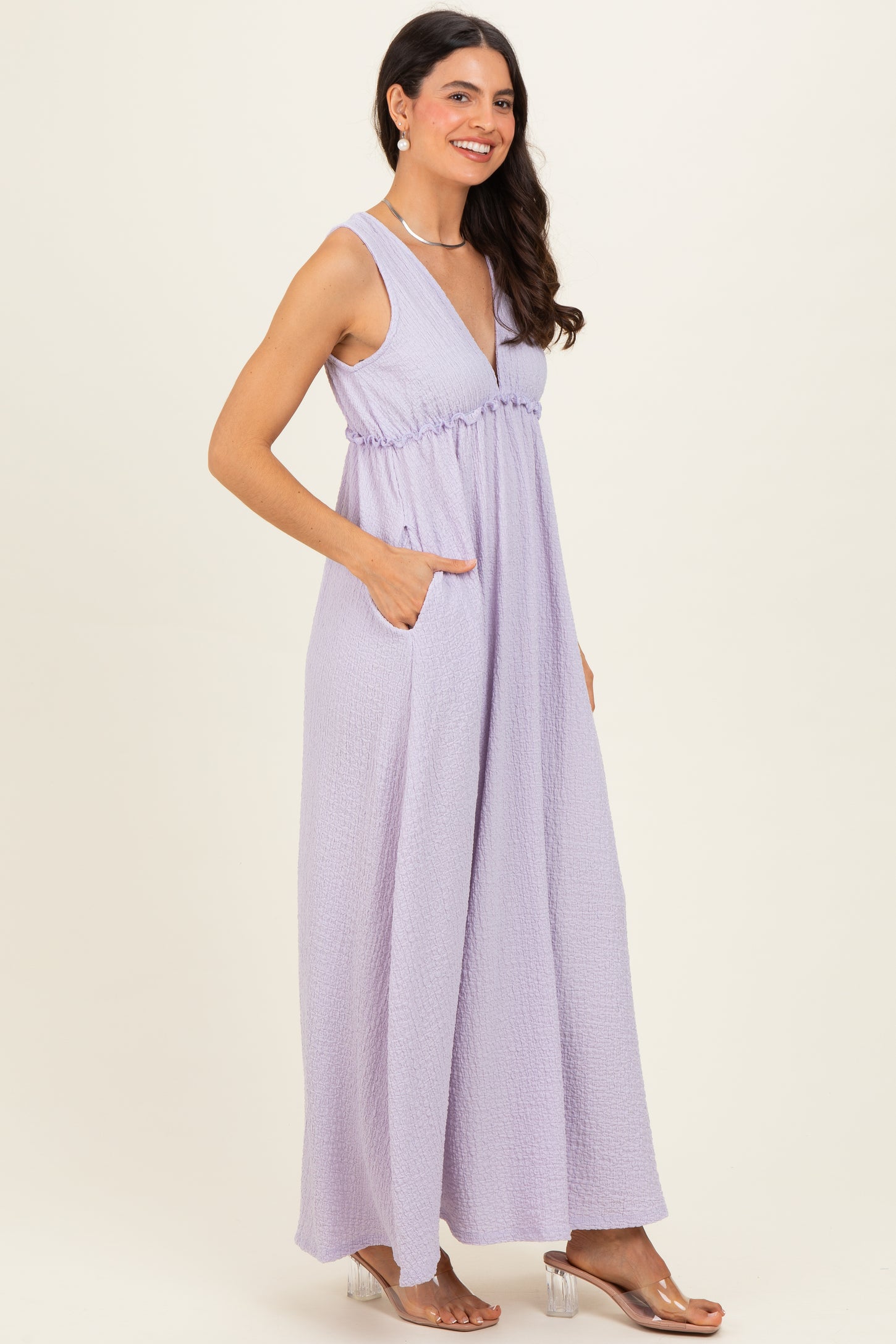 Lavender Sleeveless Deep V-Neck Maxi Dress Lavender Sleeveless Deep V-Neck Maxi Dress