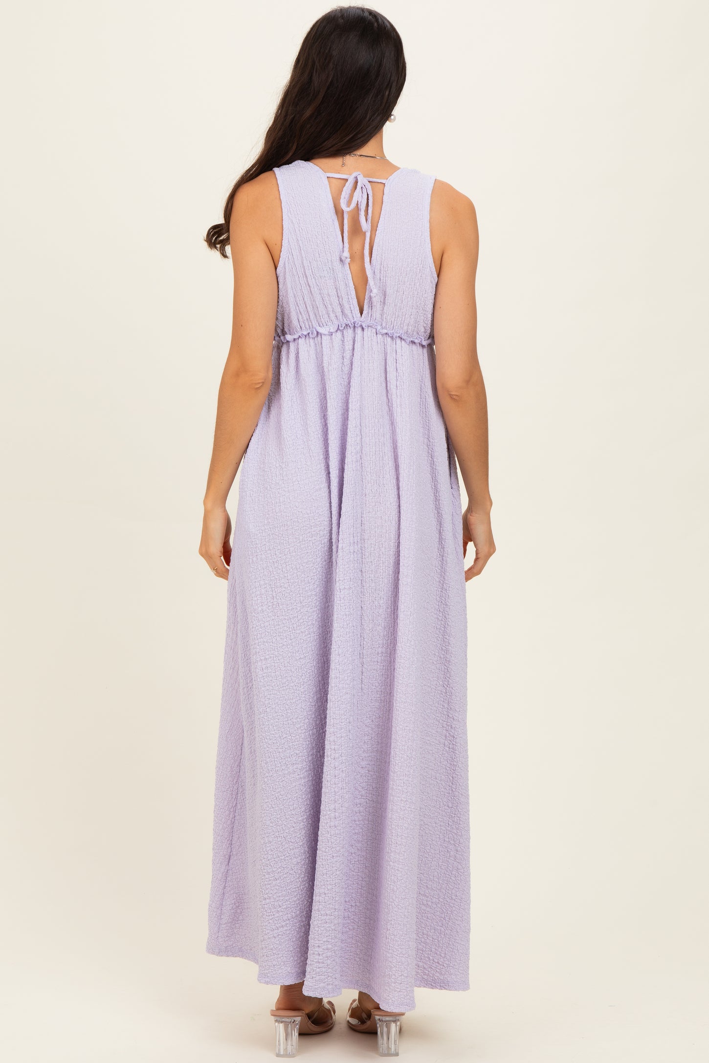 Lavender Sleeveless Deep V-Neck Maxi Dress – PinkBlush