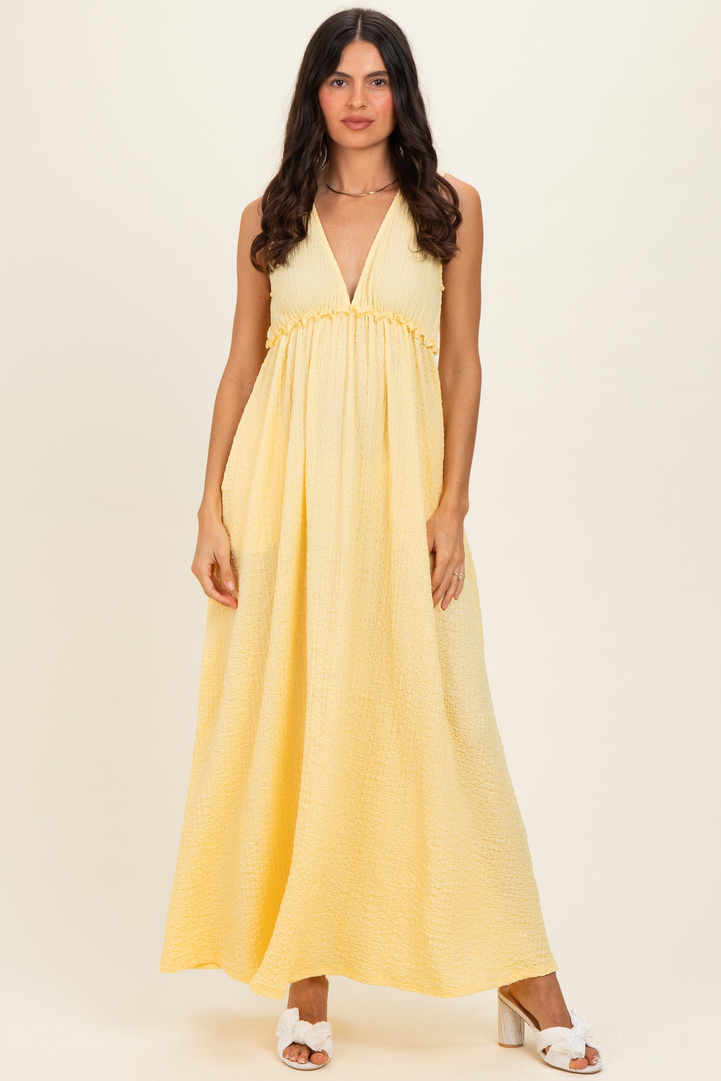Yellow Sleeveless Deep V-Neck Maxi Dress – PinkBlush