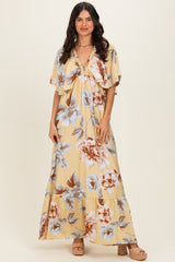 Yellow Floral V-Neck Maternity Maxi Dress