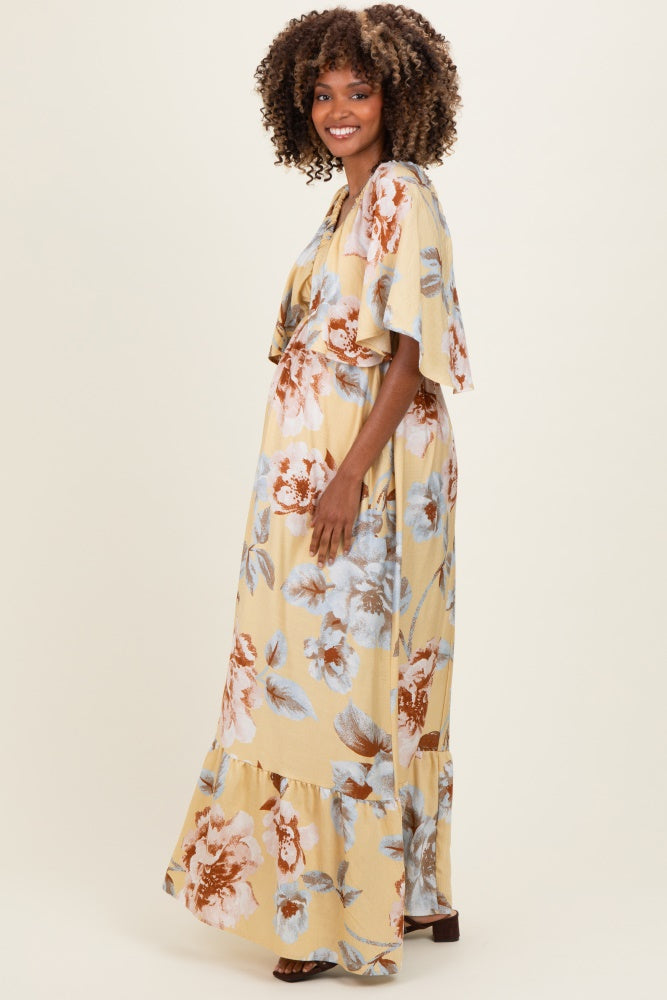 Yellow Floral V-Neck Maternity Maxi Dress