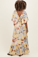 Yellow Floral V-Neck Maternity Maxi Dress