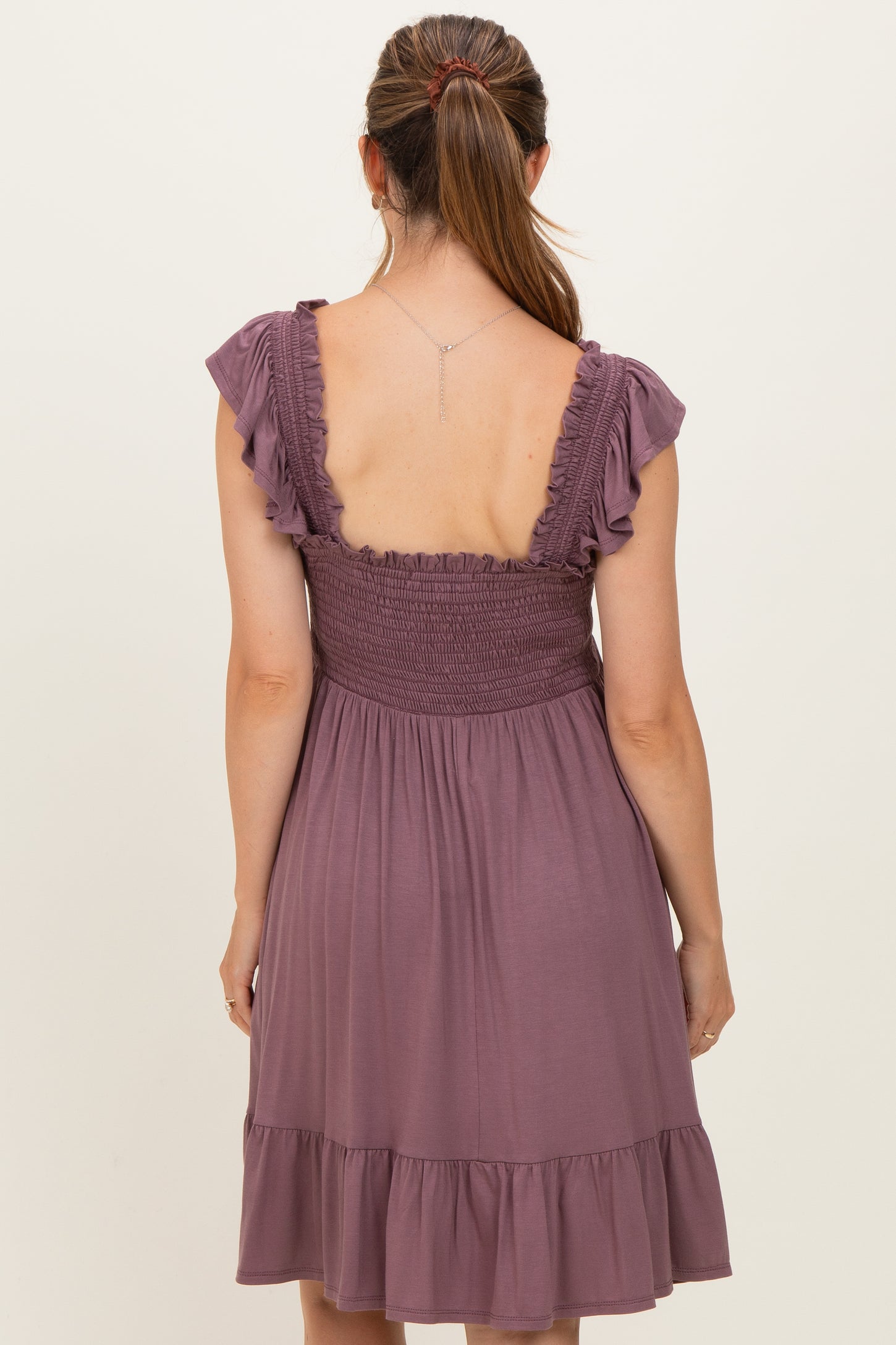 Plum Smocked Tiered Maternity Mini Dress