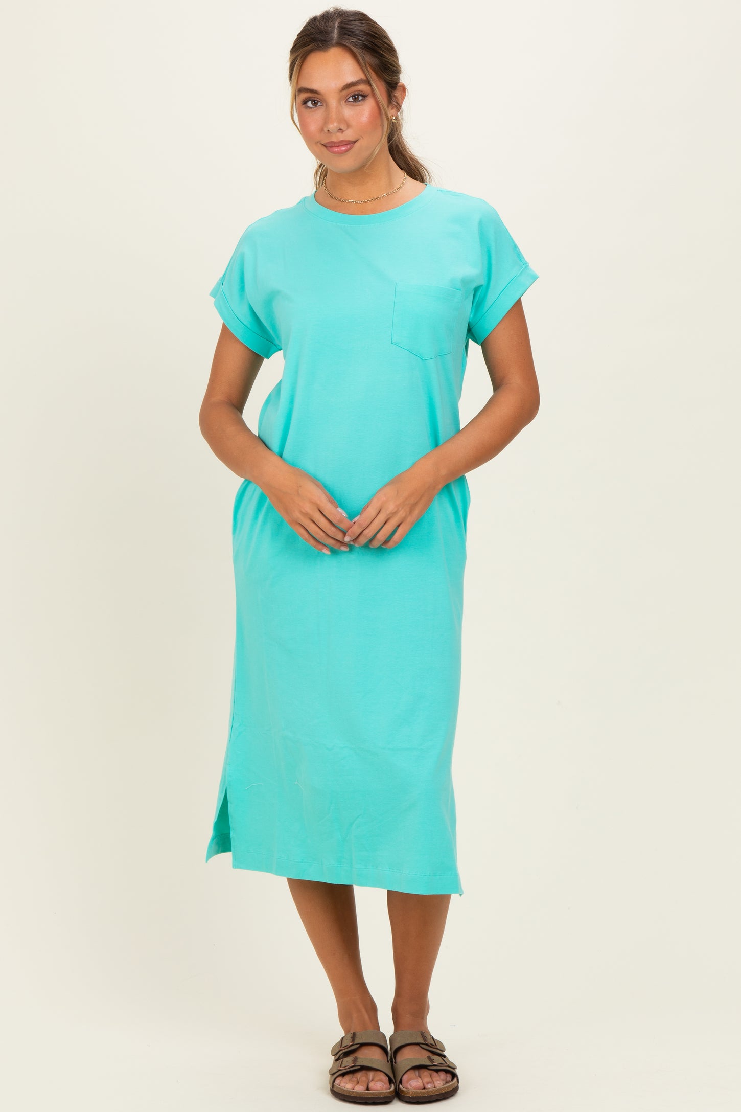 Mint Pocket Front Midi T-Shirt Dress – PinkBlush