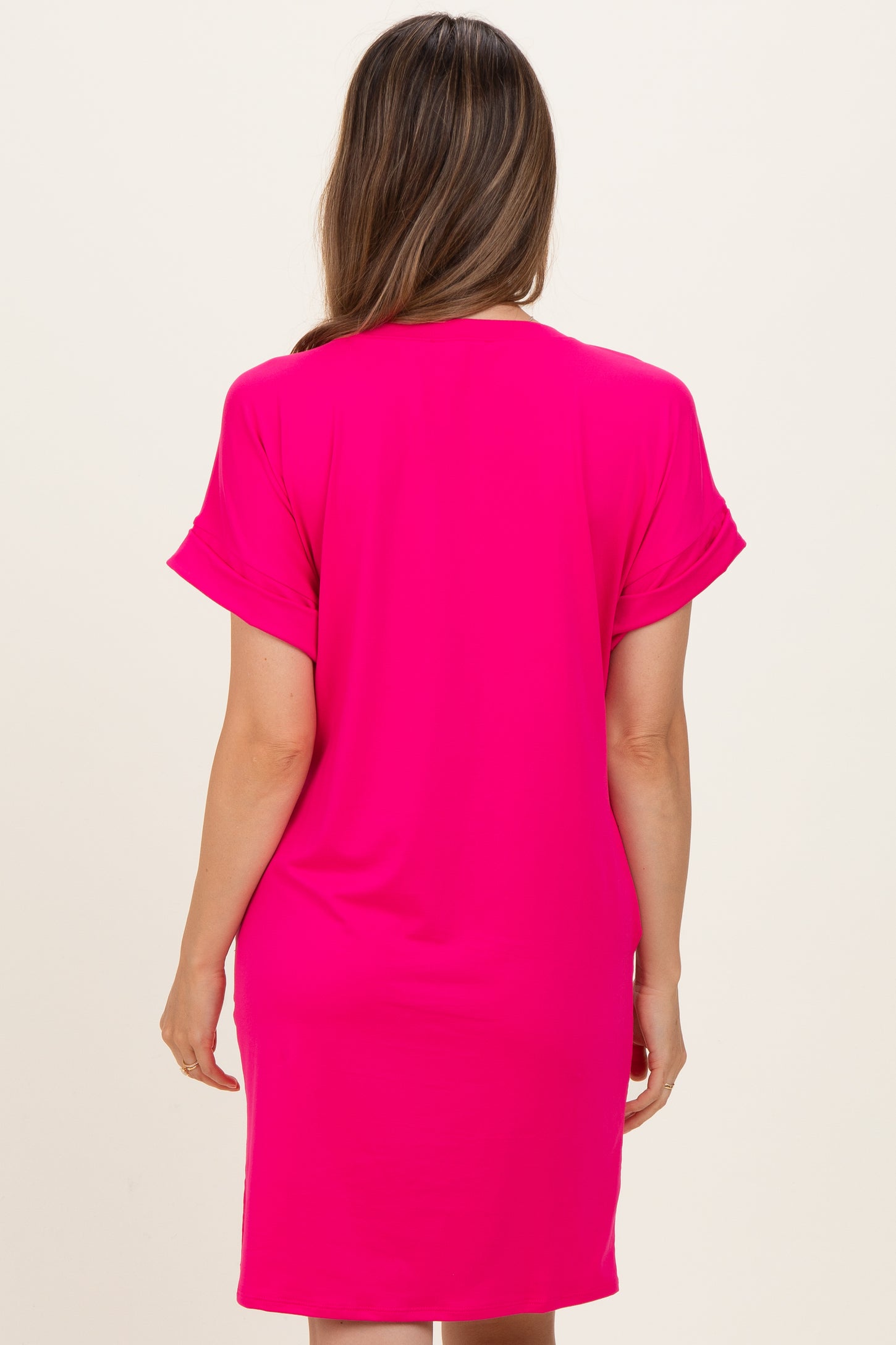 pink short sleeve maternity dress Baby Pink Maternity Midi Dress With Short Sleeves