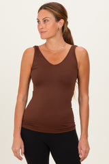Brown Sleeveless Fitted Maternity Tank Top