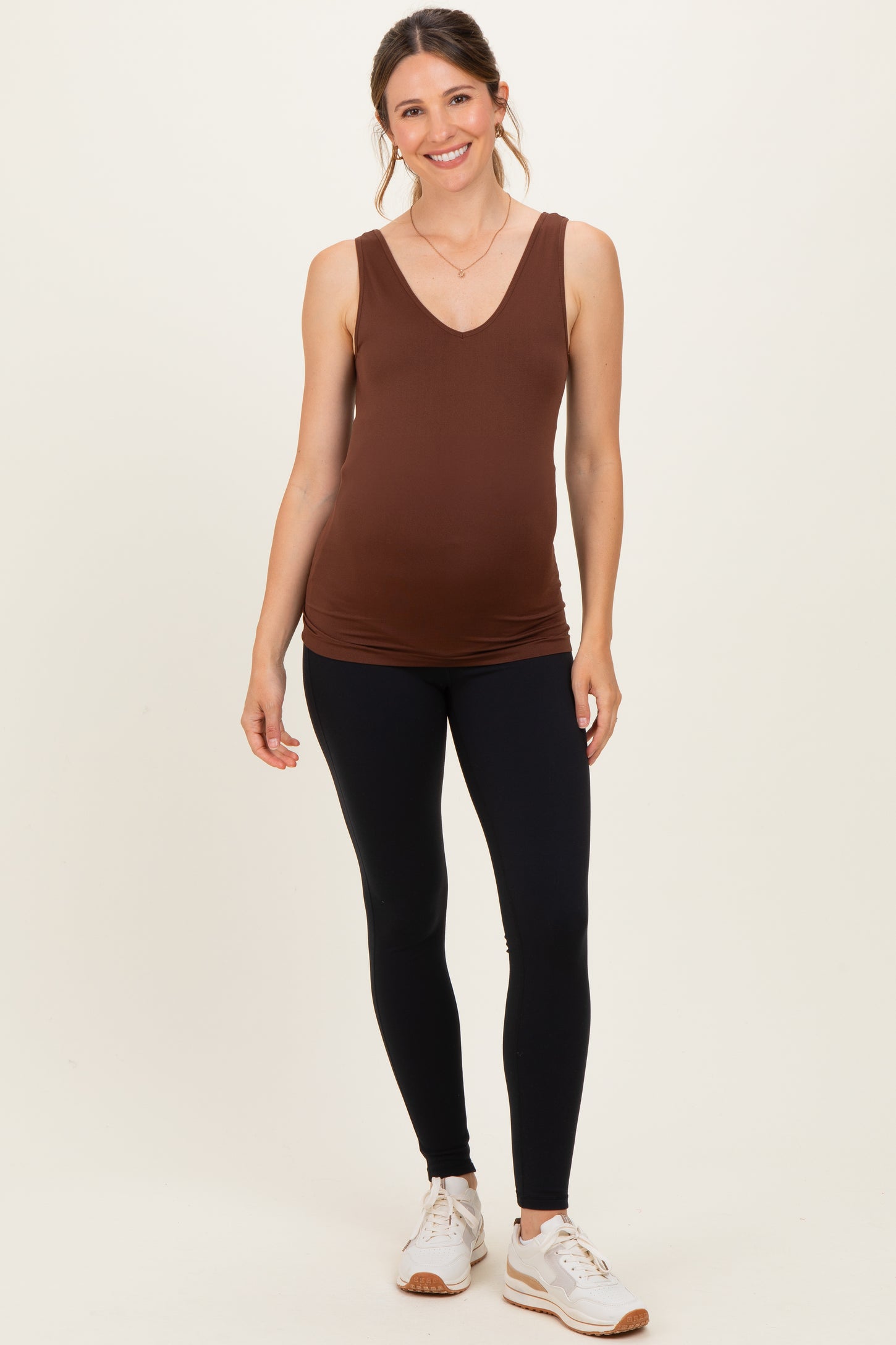Brown Sleeveless Fitted Maternity Tank Top