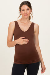Brown Sleeveless Fitted Maternity Tank Top