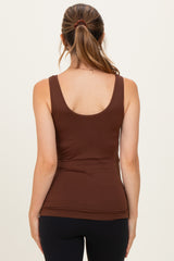Brown Sleeveless Fitted Maternity Tank Top